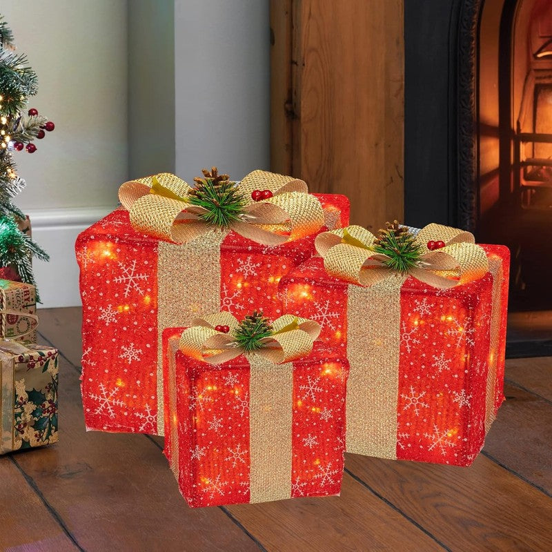 Set of 3 Christmas Lighted Gift Boxes 50 LED Indoor Outdoor Holiday Decor3