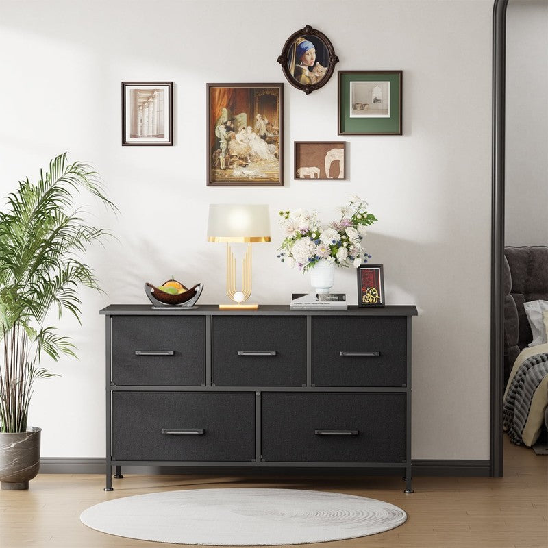 5 Fabric Drawers Dresser for Bedroom,Chest Organizer Units with Steel,Black4