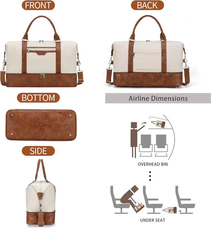 21in Women Weekender Duffle Bag 2Pc Canvas Leather Carry On Shoe Compartment5