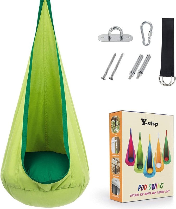 Kids Pod Swing Seat Hanging Hammock Chair Sensory Indoor Outdoor Green4