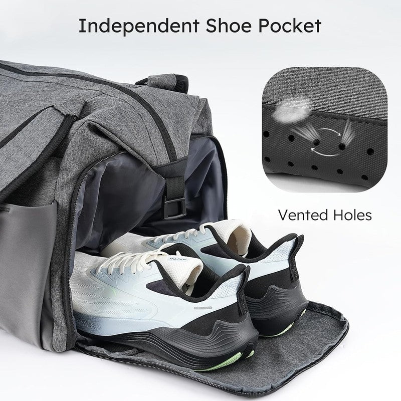 Men’s Gym Bag Backpack Duffle Grey Shoes Compartment Waterproof Weekender3