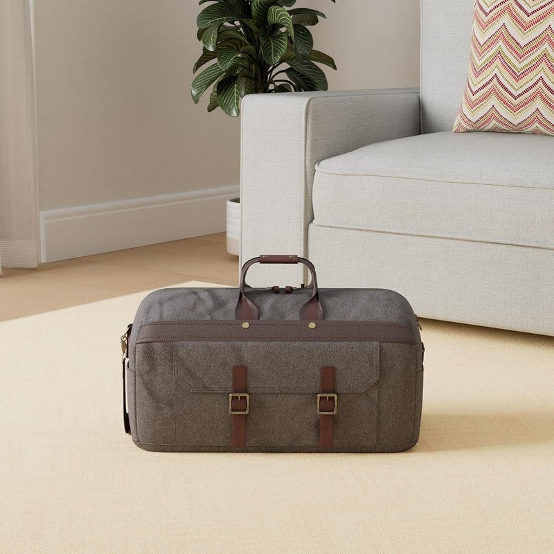 Waterproof Leather Canvas Duffle Bag Overnight Weekender Travel Bag Men Women1