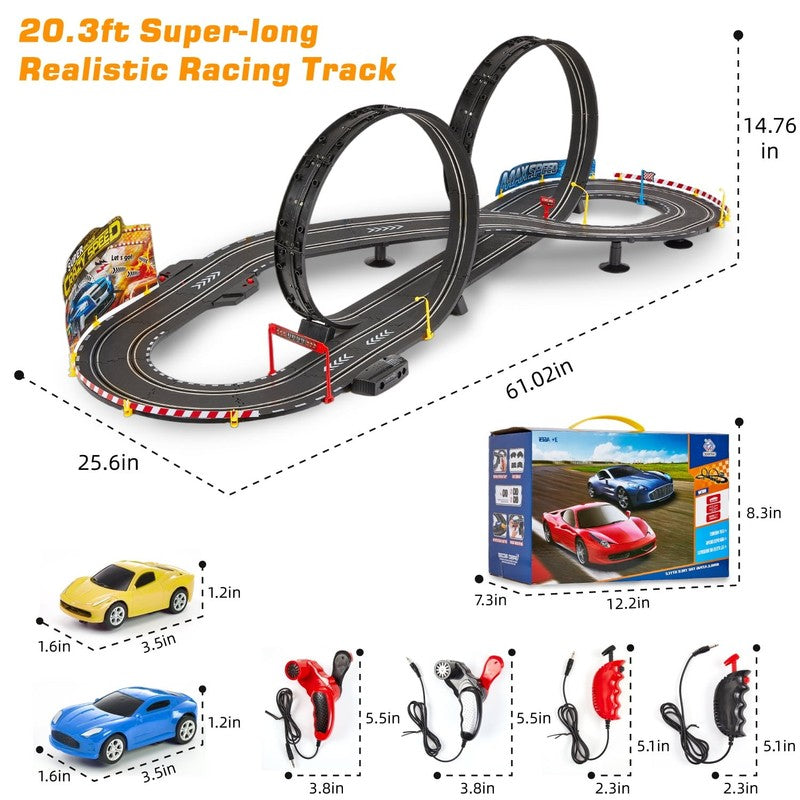 Slot Car Race Track Set for Kids, 20.3Ft Electric Race Car Track Set with 2 High8