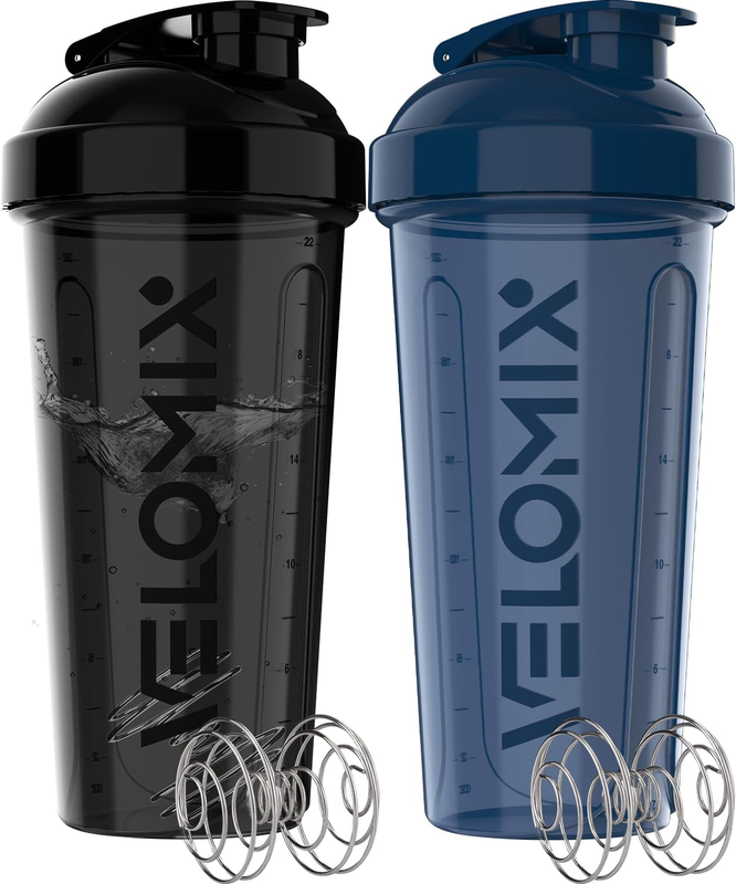 2 Pack 28oz Protein Shaker Bottles Wire Whisk Leakproof Black Clear9