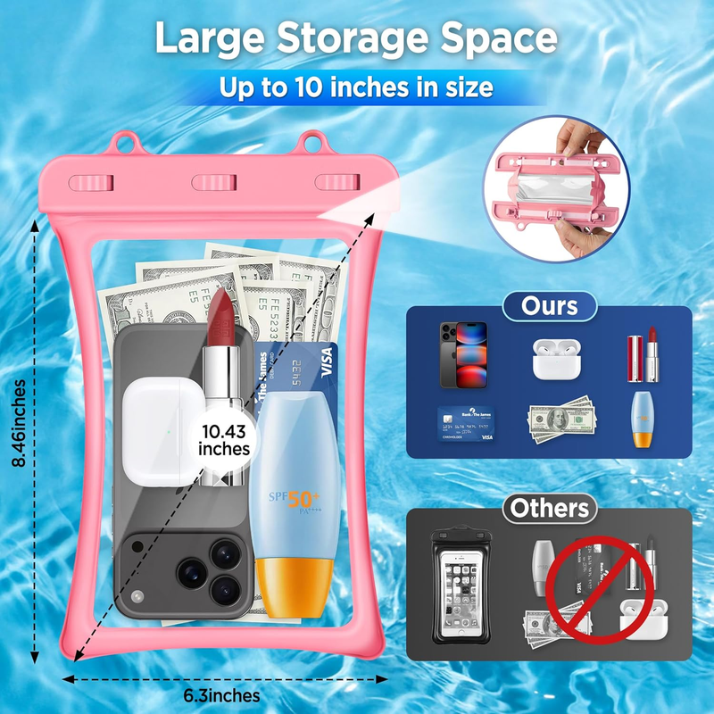 Floatable Phone Pouch 2 Pack Waterproof IPX8 Travel Beach Bag2