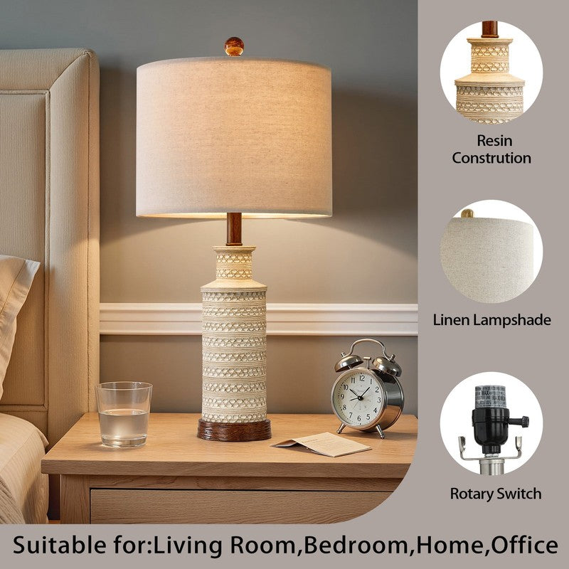 Bedside Lamp Set of 2 for Bedroom 24" Traditional Living Room Resin Nightstand T1