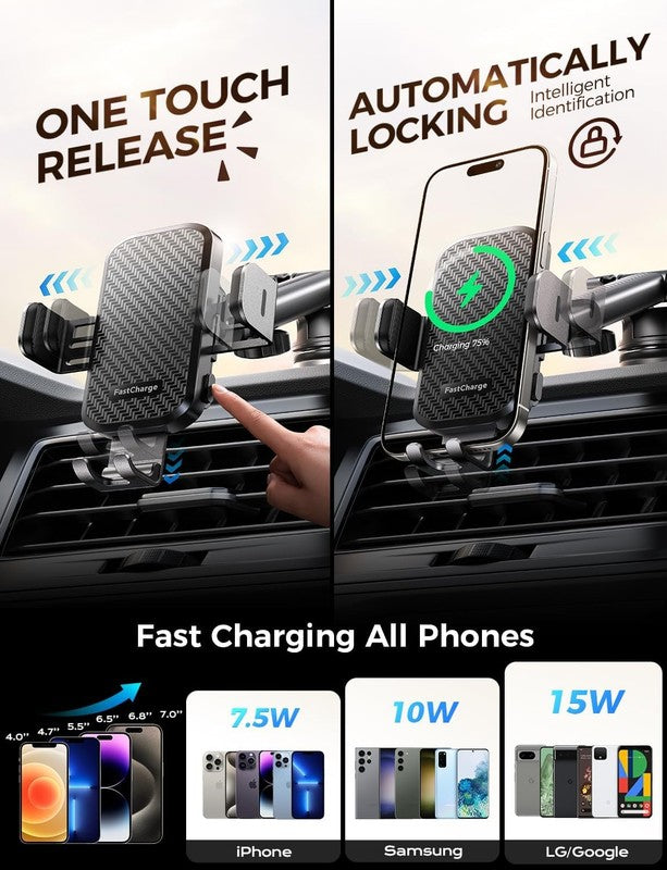 15W Wireless Car Charger Mount, Auto Clamping Fast Charging Phone Holder for Car3