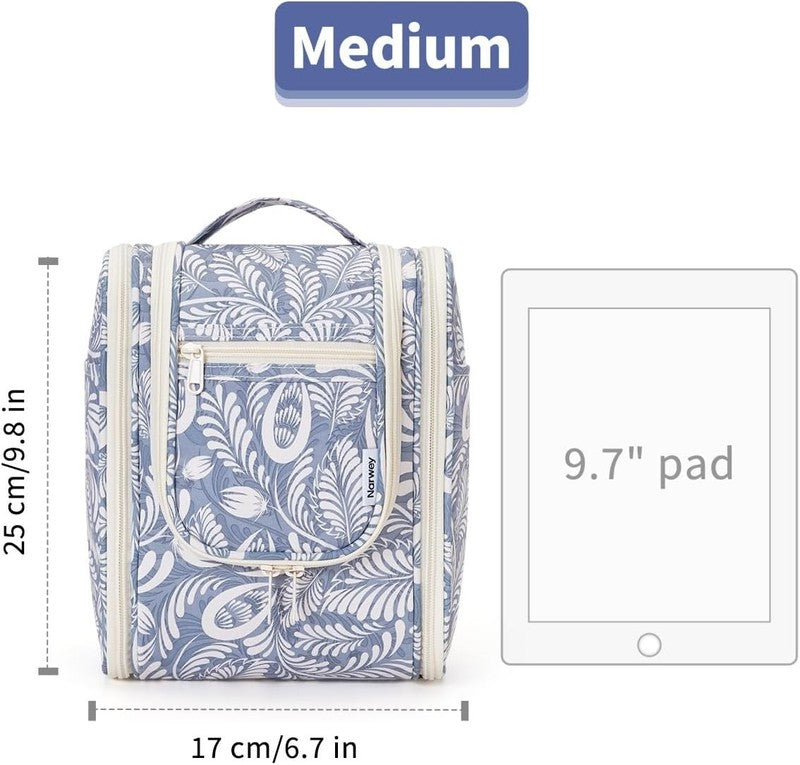 Small Hanging Toiletry Bag Travel Makeup Organizer Medium Blue Leaf4