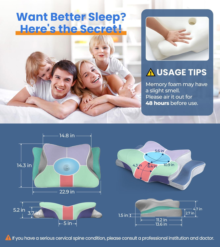 Ultra Cooling Neck Pillow Memory Foam Cervical Support Adjustable6