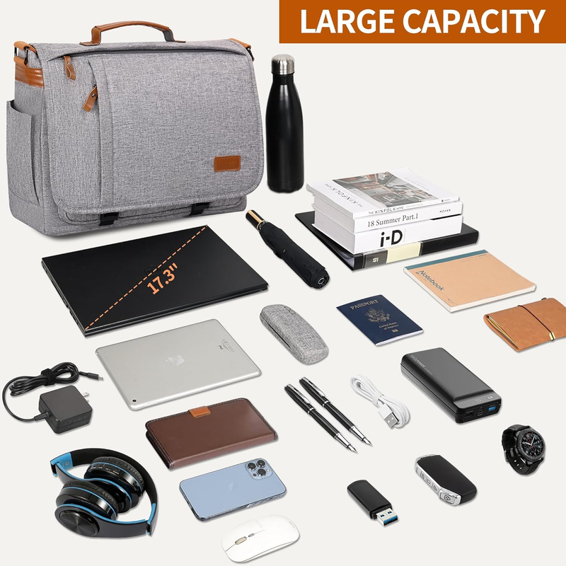 Mens Messenger Bag 17-17.3in Water Resistant Shoulder Bag Travel Light Grey3