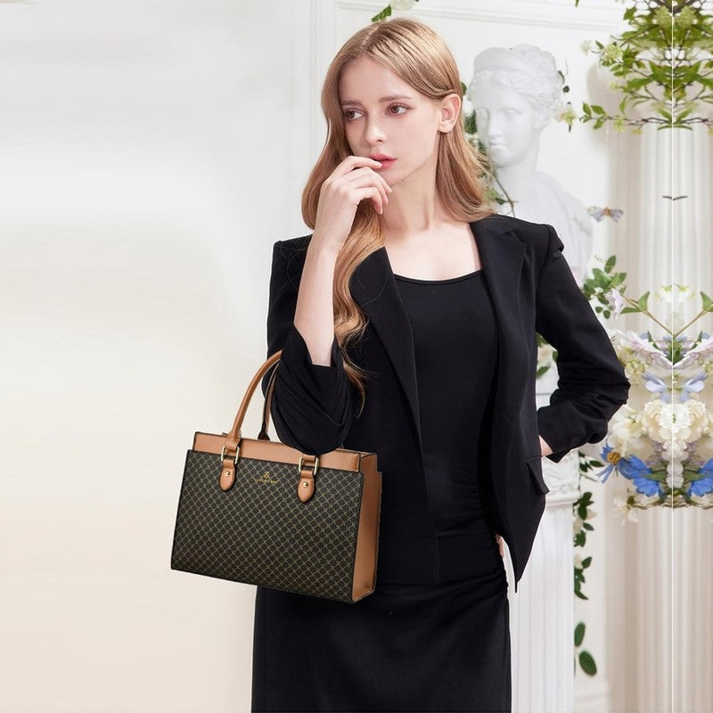 Women Handbags Purses Leather Dual-Tone Tote Shoulder Top Handle Satchel Bag1