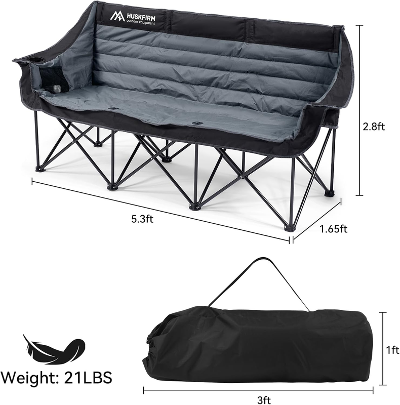 Heavy Duty 3 Person Camping Chair Folding Loveseat w/ Cup Holders Outdoor2