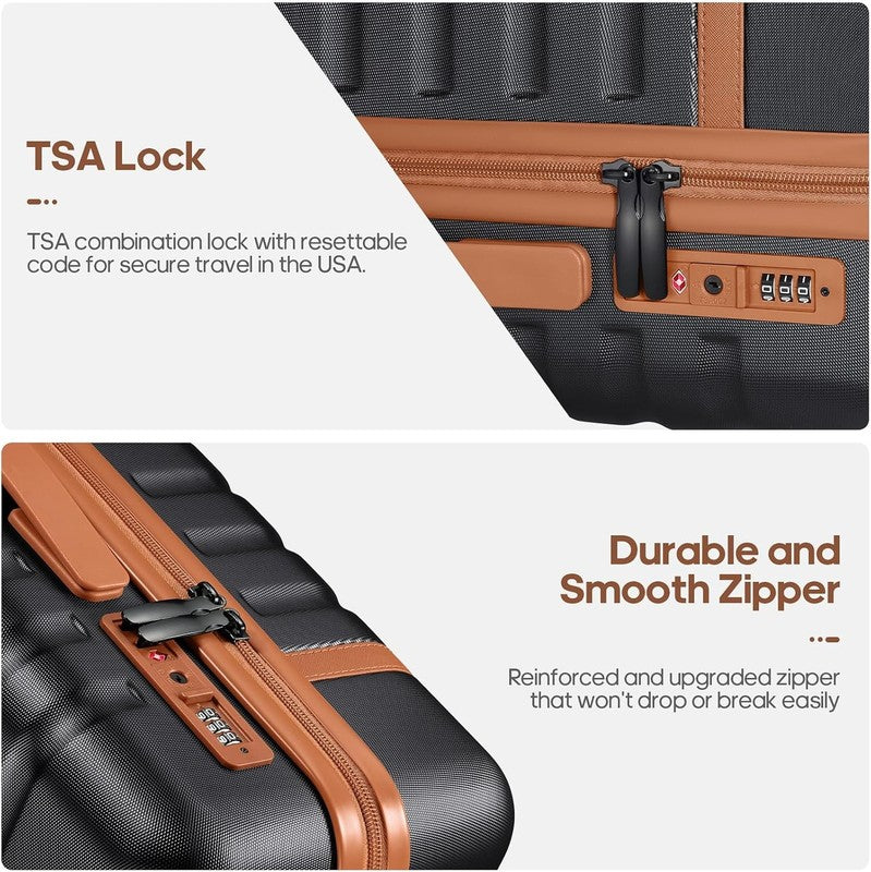 3 Piece Luggage Set 20" Carry On Spinner Hardside Suitcase w/ TSA Lock Black3