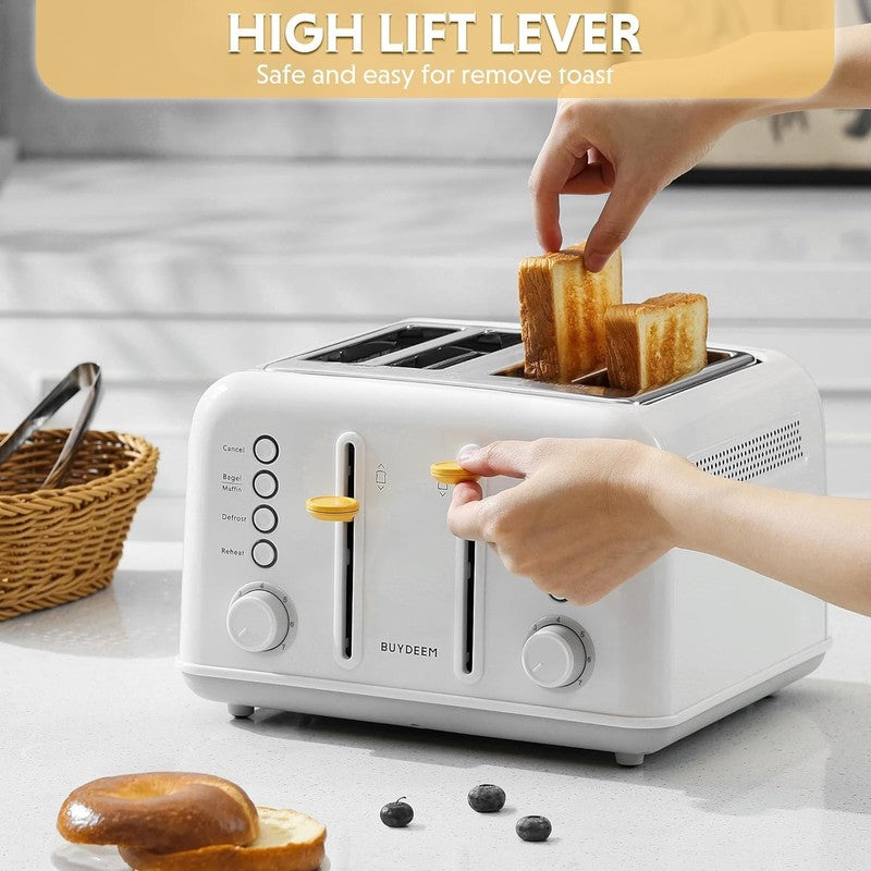 Retro 4 Slice Toaster 1800W Extra Wide Slots 7 Shade Bagel Stainless White4
