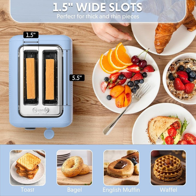 Retro 2 Slice Toaster Extra Wide Slots Stainless Steel 7 Shade Bagel Muffin Blue3