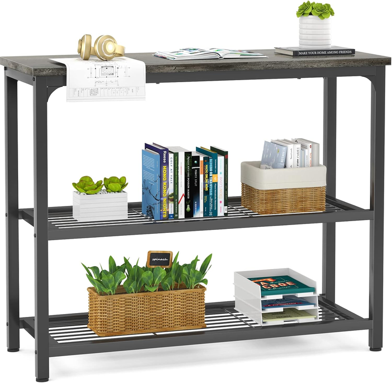 32" Modern Console Table Sofa Table Double Mesh Shelves Grey10