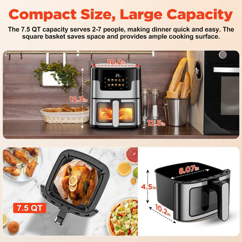 7.5QT Air Fryer Oven, 10-in-1, LED Touch, 10 Presets, w/ Basket & Liners4