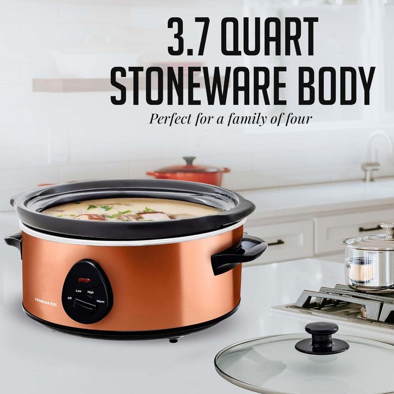 3.7Qt Electric Slow Cooker Stainless Steel Non-Stick Dishwasher Safe Copper1