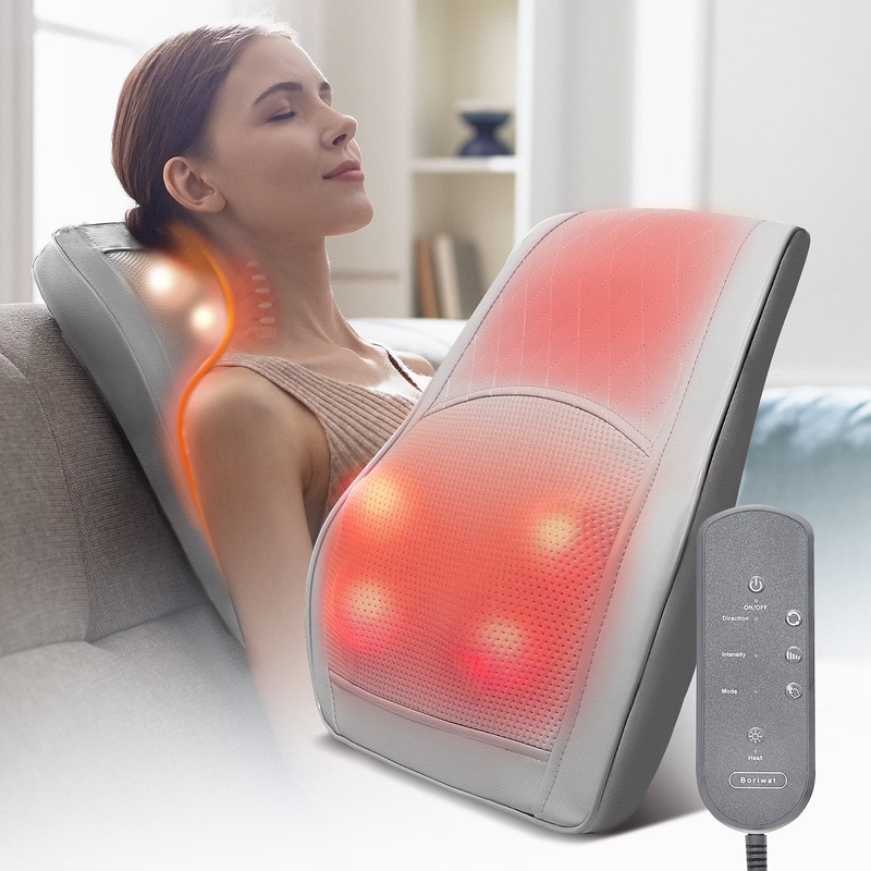 Neck & Back Massager w/ Heat, 3D Shiatsu Deep Kneading Pillow, Black0
