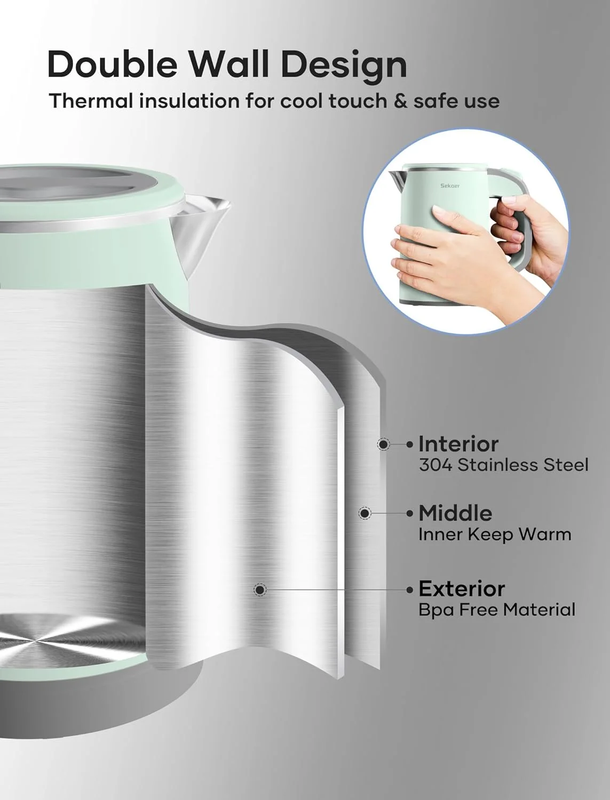 Mini Electric Kettle 0.8L Stainless Steel Travel Tea Kettle Auto Shut-Off2