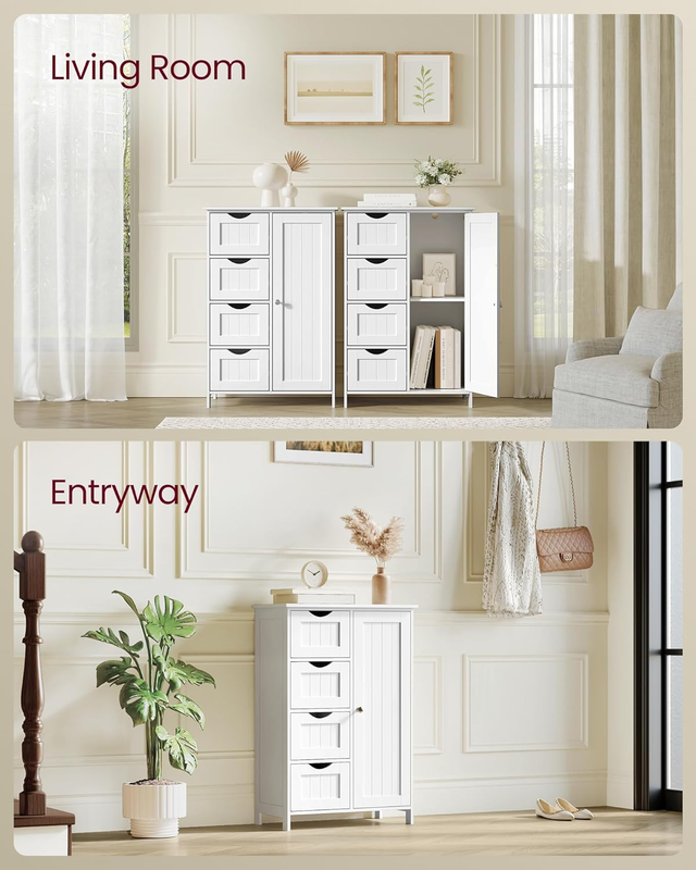 Floor Storage Cabinet Drawer Door Adjustable Shelf Cloud White6