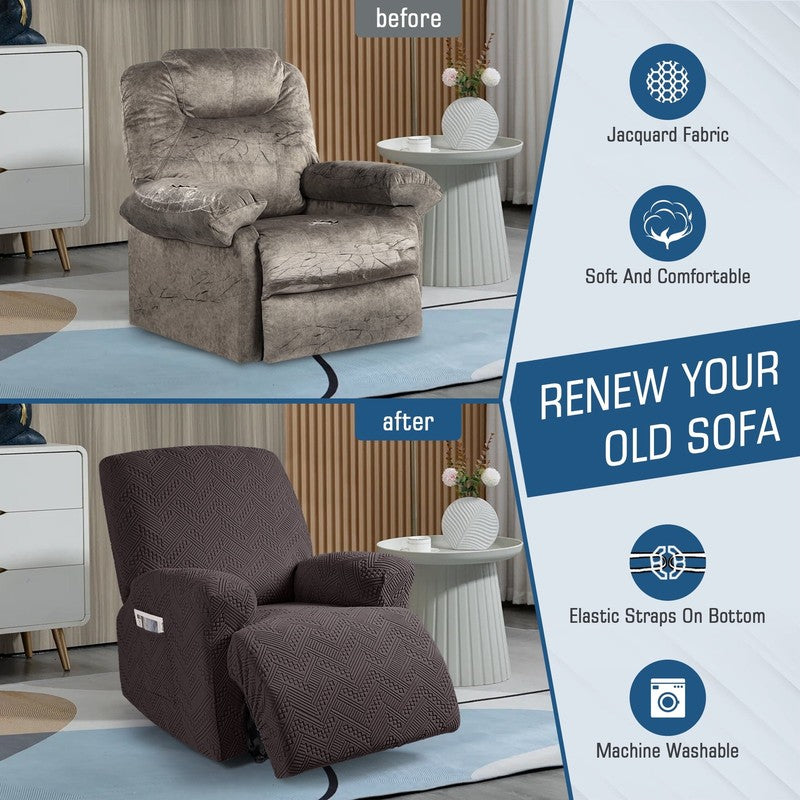 3-Piece Recliner Chair Slipcover Chocolate Anti-Slip Furniture Protector7