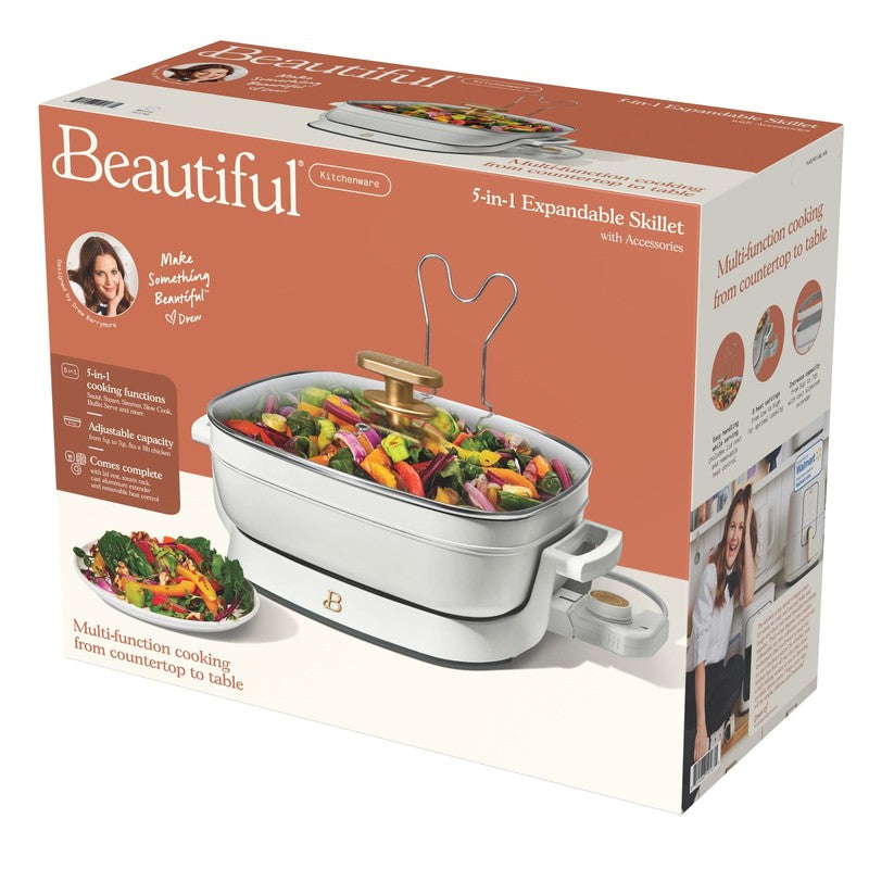 5 in 1 Electric Skillet Expandable to 7 Qt w/ Glass Lid White Icing1