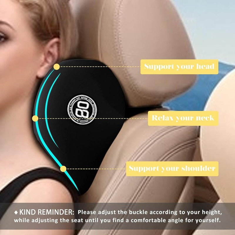 Cozy Memory Foam Car Neck Pillow w/ Adjustable Strap & Breathable Cover – Black4