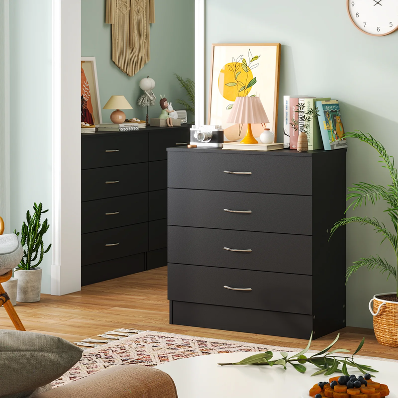 Black Chest of Drawers Dresser Wood Organizer Cabinet, 4 Drawer Nightstand Side5