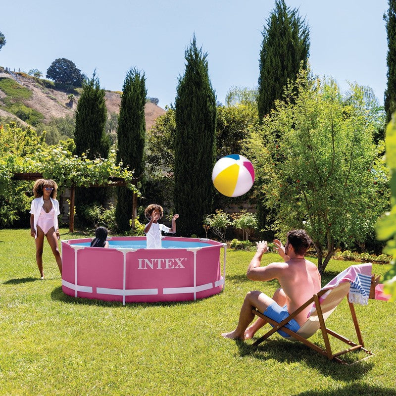 8ft Round Metal Frame Pool 30in Above Ground Swimming Pool Pink4