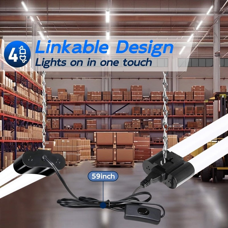 4 Pack 4FT Linkable LED Shop Lights, 42W, 4400Lm, 5000K Daylight, Black3