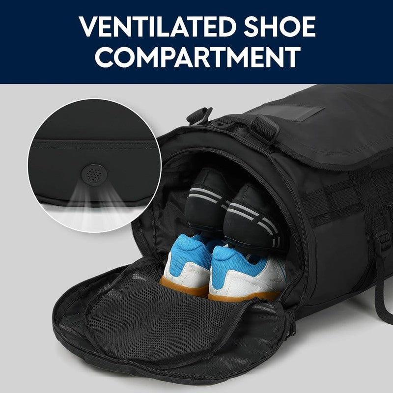 45L Duffle Backpack Black Travel Gym Water Resistant Shoes Compartment2