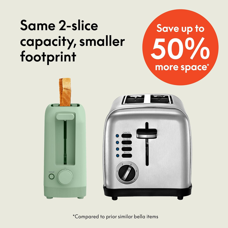 2 Slice Slim Toaster 10” Long Slot 6 Shade Control Anti Jam Auto Shutoff Seaglas2