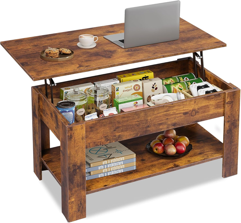 39" Lift-Top Coffee Table with Storage Shelf Rustic Brown8