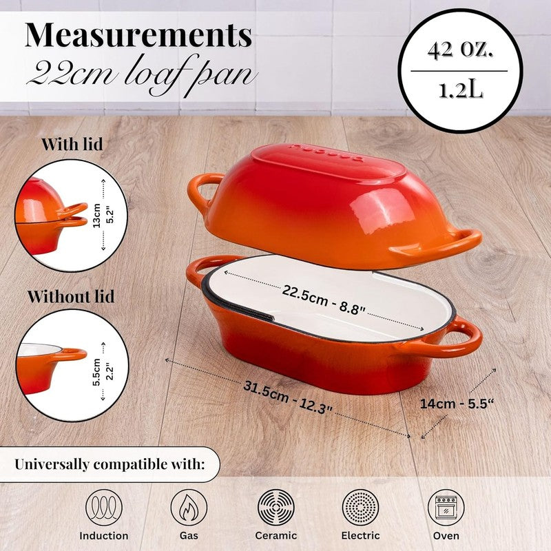 Cast Iron Dutch Oven Bread Loaf Pot 24x16cm Nonstick Orange1