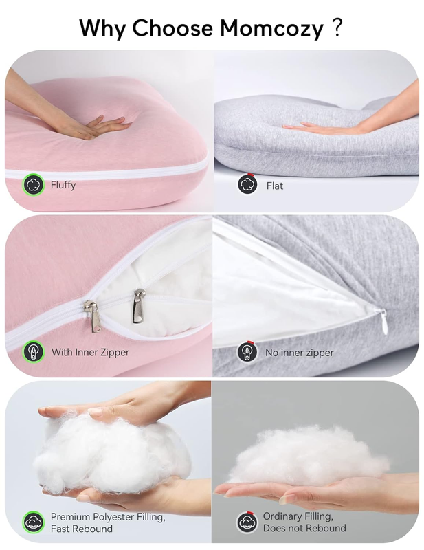 57in U Shaped Pregnancy Pillow Full Body Maternity Side Sleeper Pink7