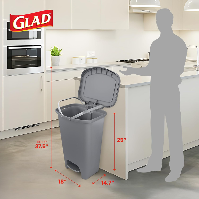 Kitchen Trash Can 13 Gallon Step Pedal Lid Odor Proof Grey Bin1