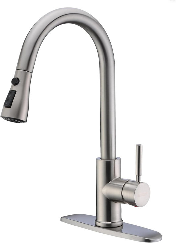 Brushed Nickel Pull Out Kitchen Faucet with Sprayer for Sink and Bar9