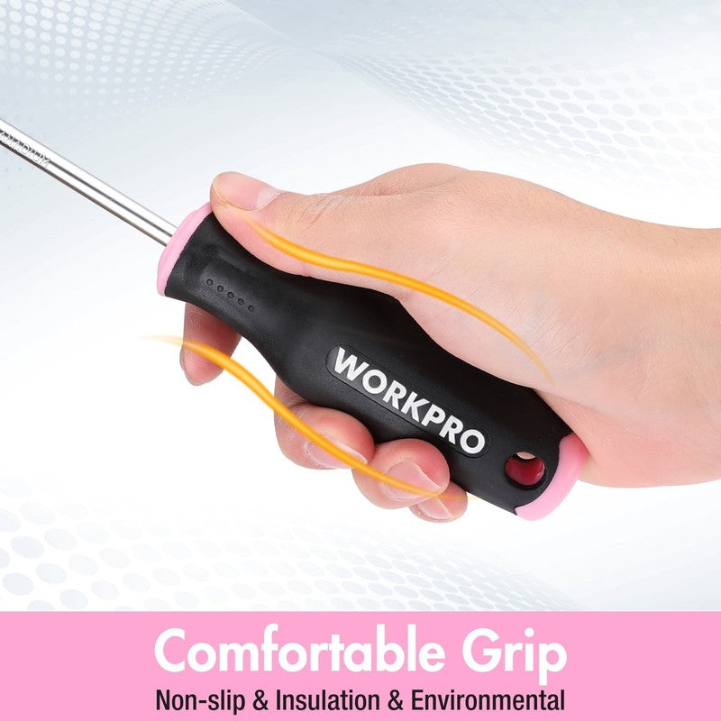 6Pc Pink Magnetic Screwdriver Set Phillips Slotted CR V Stubby Hand Tool Kit3