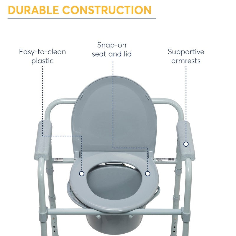 Steel Folding Deep Seat Bedside Commode, Gray3