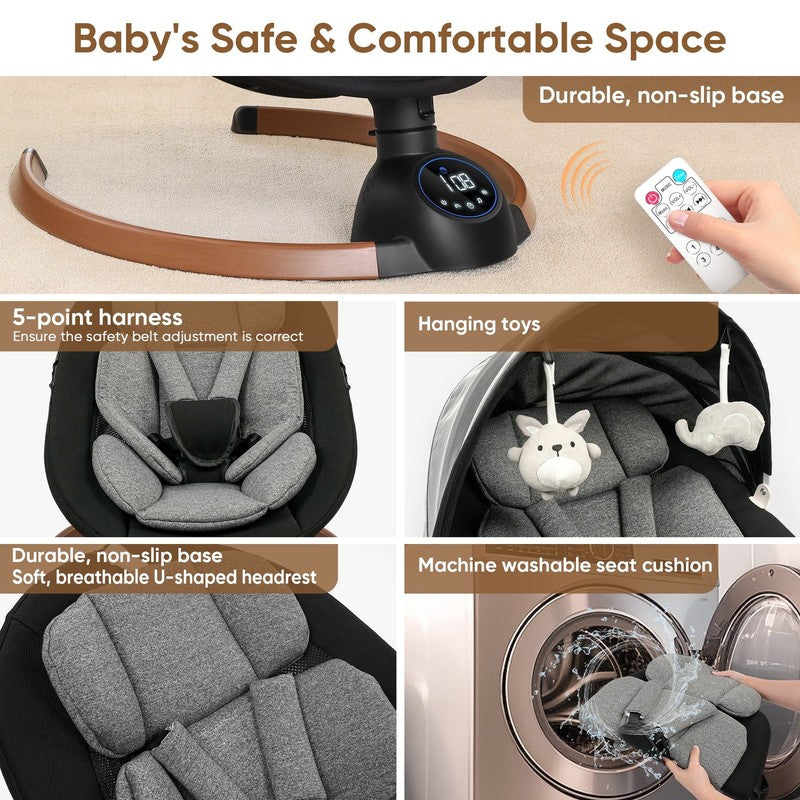 Baby Swing for Infants Bluetooth Control 5 Point 5 Speeds 10 Lullabies Grey6