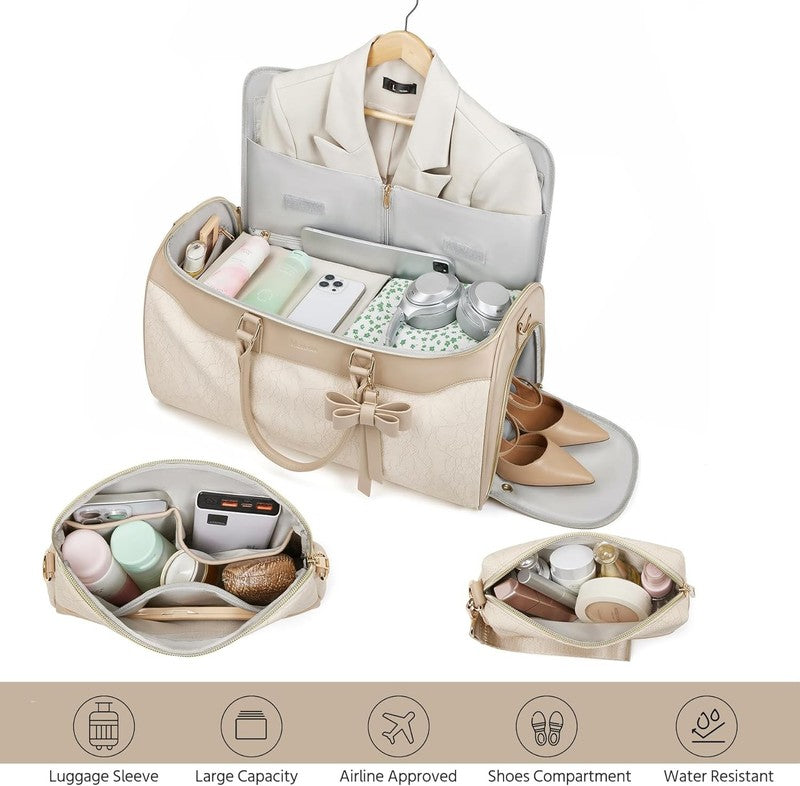 45L Garment Duffle Bag Beige Brown 3in1 Hanging Suit Travel Carry On1