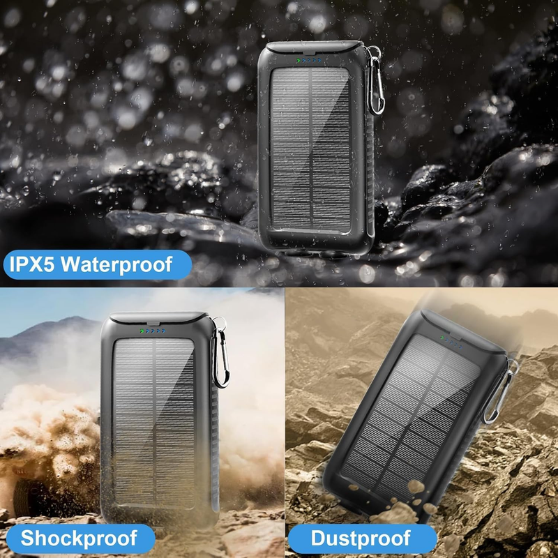 49800mAh Solar Power Bank 15W Fast Charge USB-C Waterproof LED Flashlight4