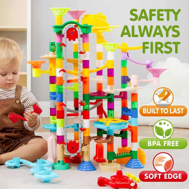 236Pcs Glowing Marble Run w Motor Elevator STEM Building Blocks Toy3