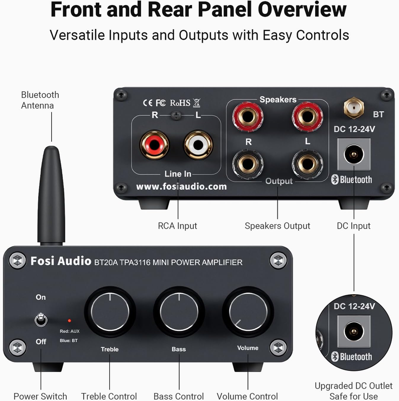 BT20A Bluetooth 2 Ch Stereo Amplifier 200W Mini Class D Home/Outdoor Audio1