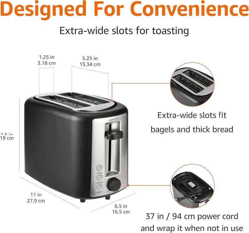 2 Slice Toaster, with 6 Browning Settings, Extra Wide Slots for Bagels and Speci2