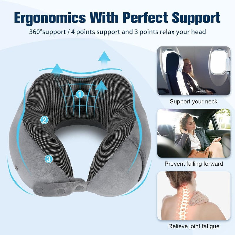 Memory Foam Travel Neck Pillow Adjustable w/ Eye Mask, Earplugs & Carry Bag8