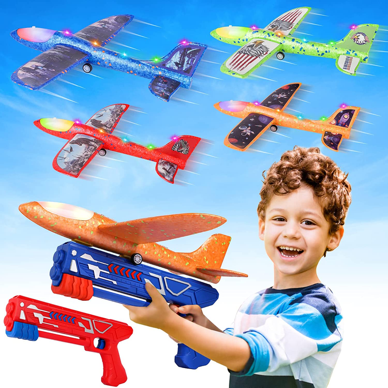 4 Pack LED Foam Airplane Launcher Toys 2 Flight Modes Outdoor Flying Toy Kids8
