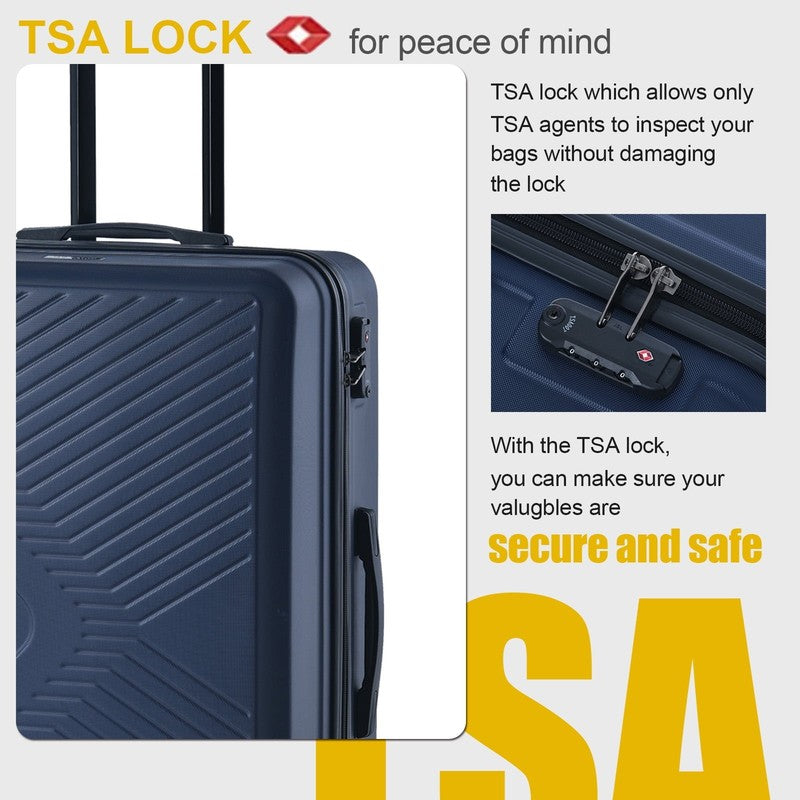 3Pc Hardside Luggage Set TSA Lock Spinner Wheels 20 24 28in Navy Blue2