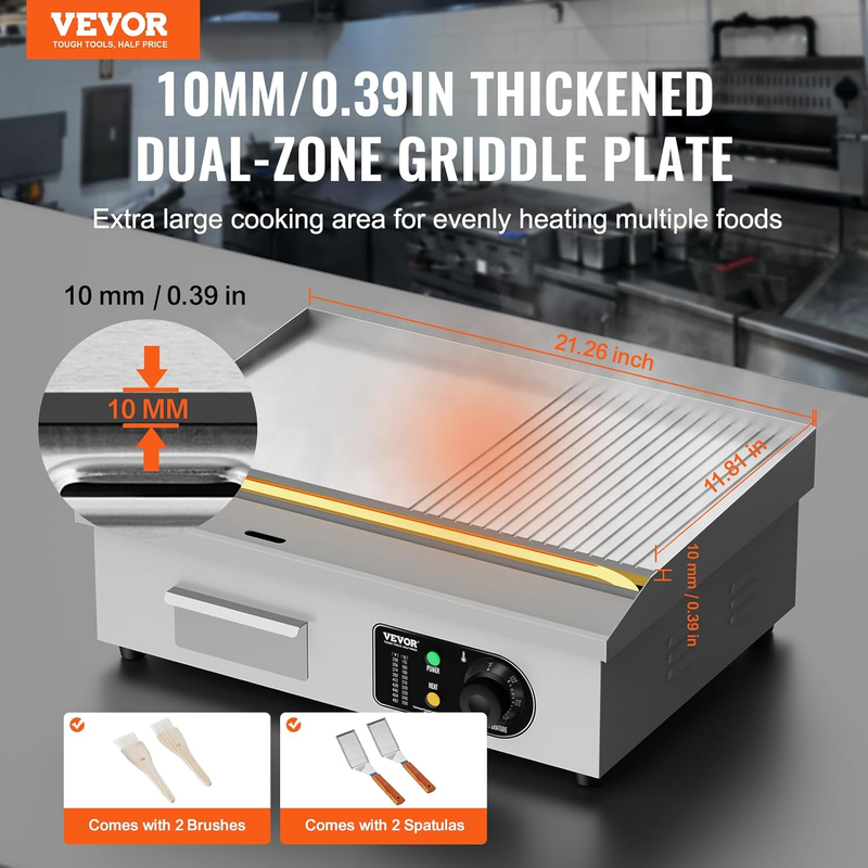 Commercial Electric Griddle 22 Inch 1600W Countertop Grill Adjustable Restaurant1